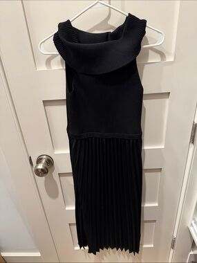 Skies Are Blue Black Sleeveless Knit Midi Dress with Folded Cowl Neck